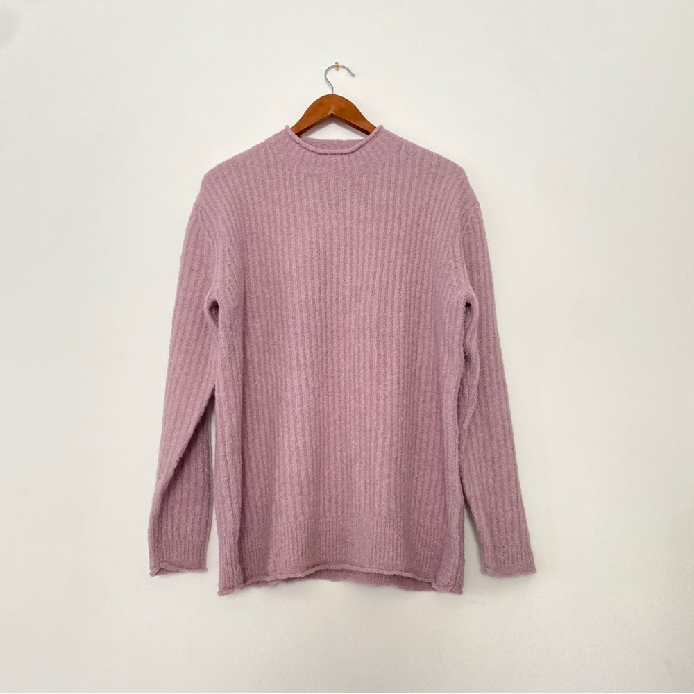 L.L. BEAN Mauve Pink Ribbed Mock Neck Knit Sweater Bouclé Medium / Large
